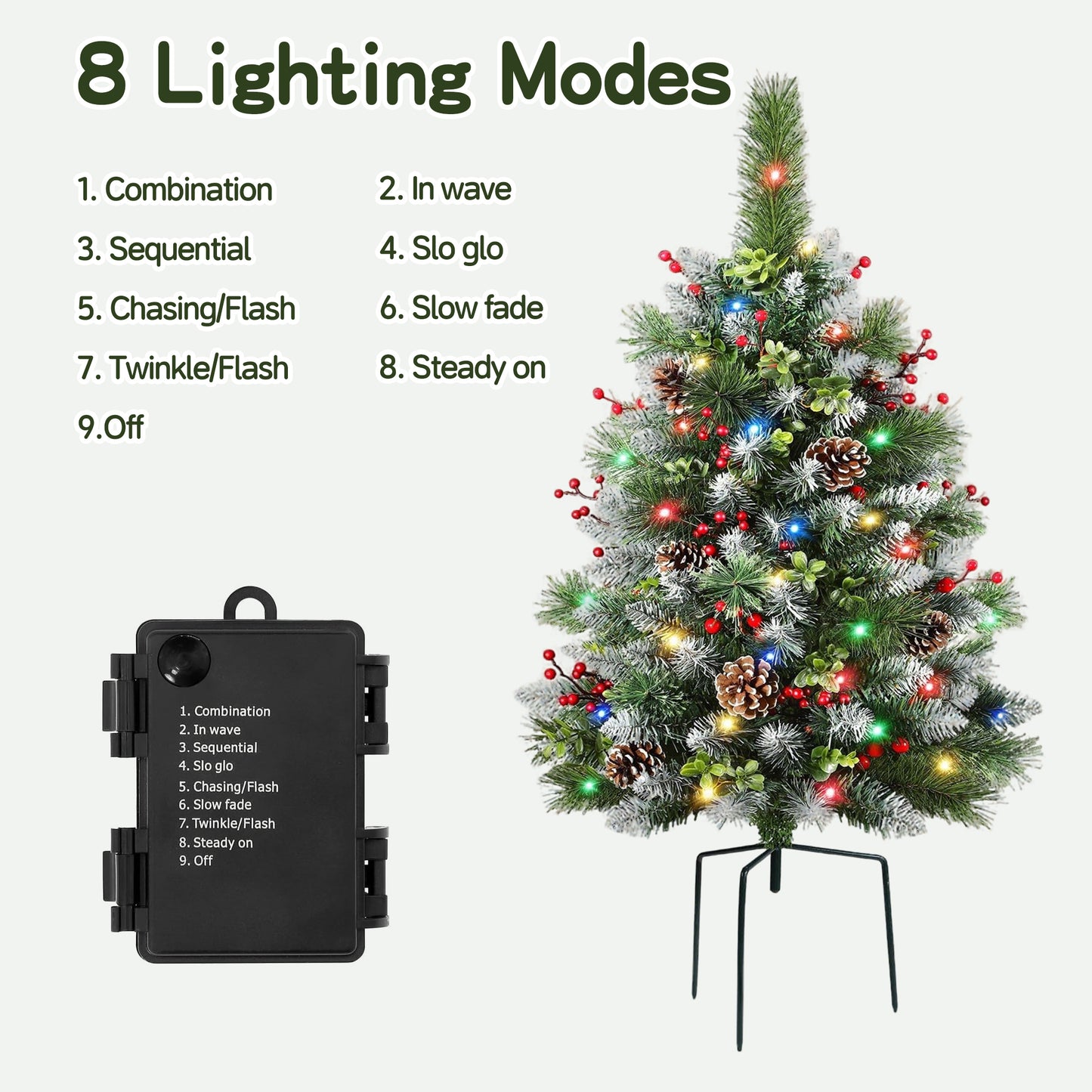 HioHa Pre-lit Christmas Planter Filler, Outdoor/Indoor LED Bushes with 8 Modes Warm White Lights, Pine Cones & Berries