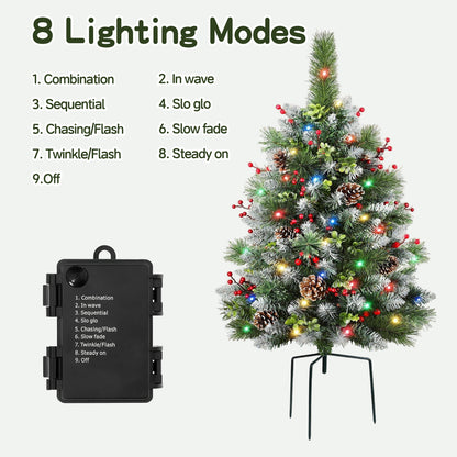 HioHa Pre-lit Christmas Planter Filler, Outdoor/Indoor LED Bushes with 8 Modes Warm White Lights, Pine Cones & Berries