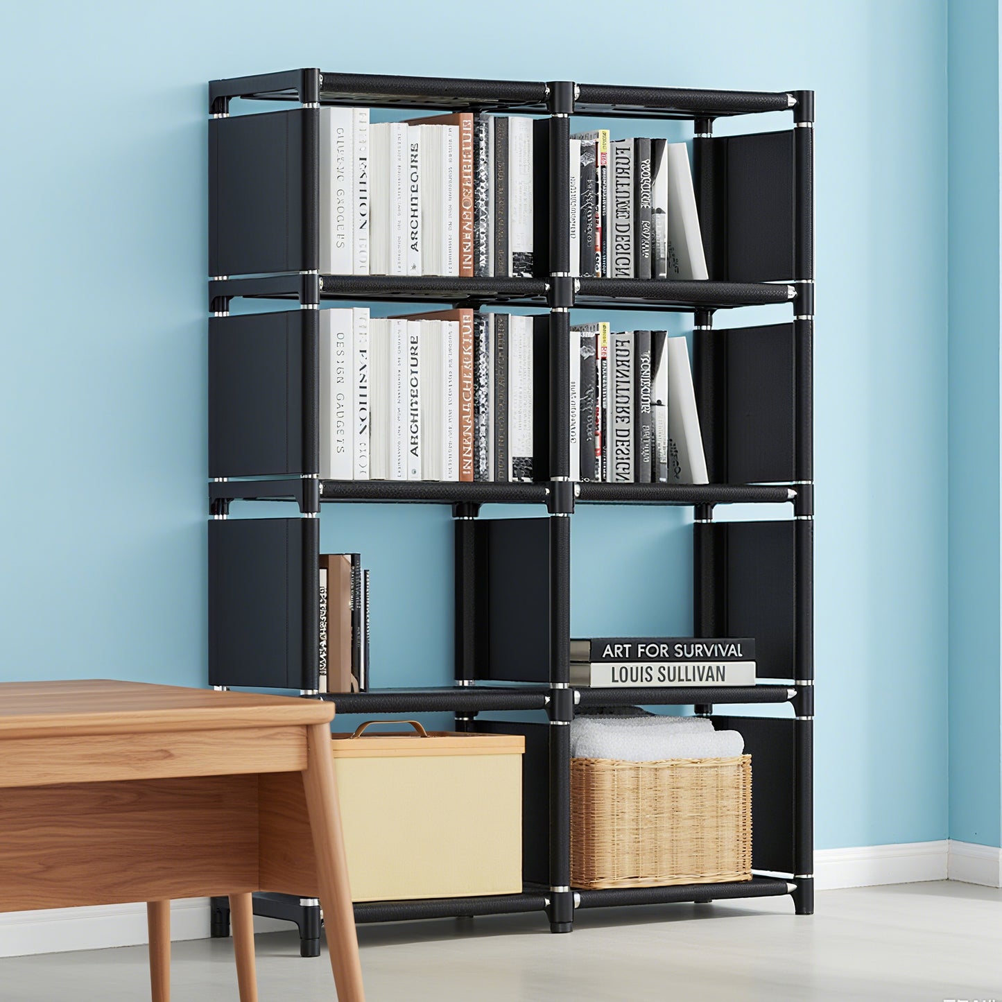 HioHa 8-Cube Storage Organizer, Portable Folding Bookshelf with Adjustable Shelves , Space Saving Unit for Home Office Closet ,Black