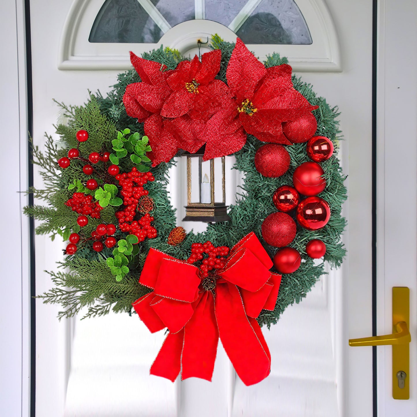 HioHa Christmas Wreaths & Fall Wreath for Front Door, 16-inch Artificial Decor with Pine Cones & Berries for Indoor Outdoor Use