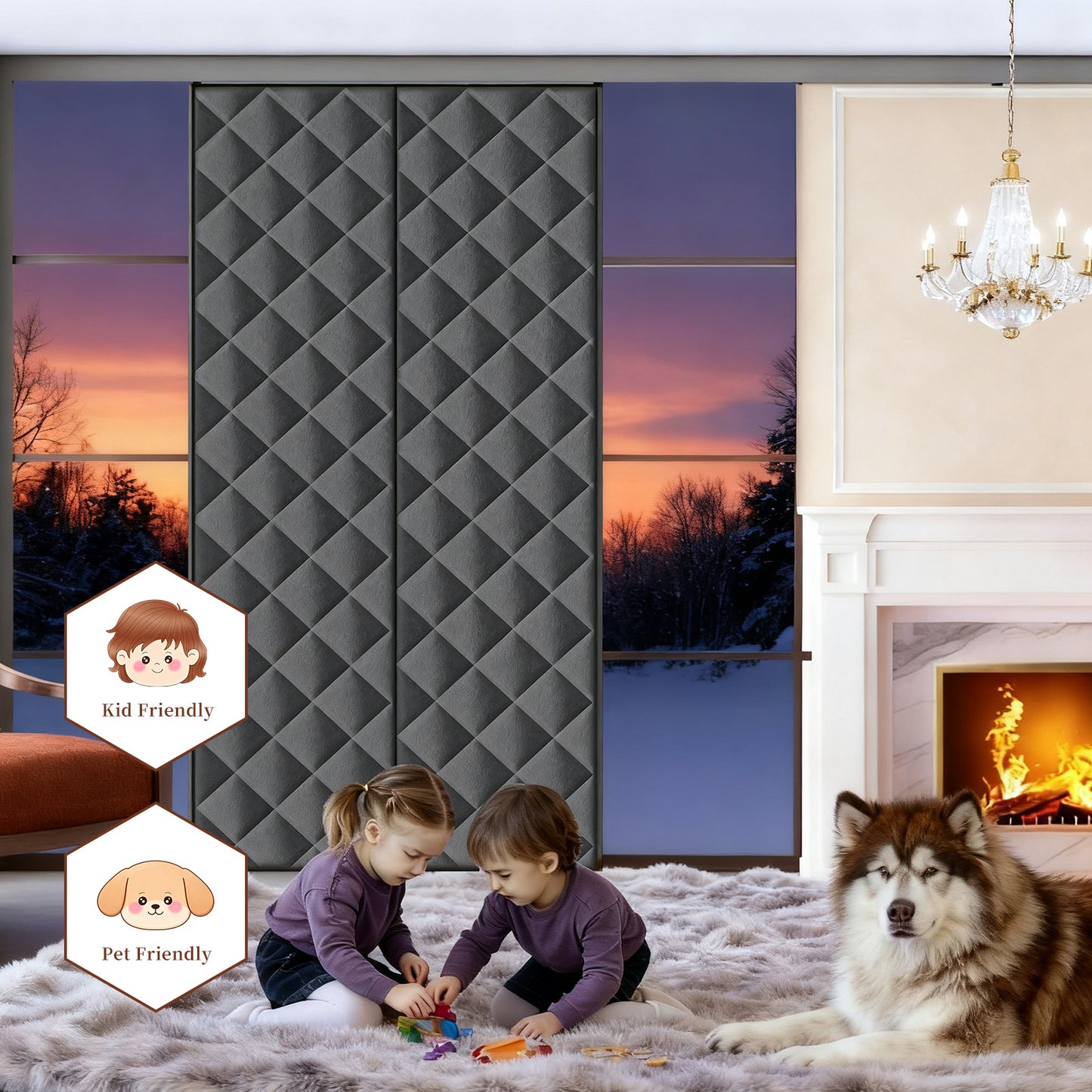 HioHa Magnetic Thermal Door Curtain - 32x80 Inch Insulated Winter Door Cover with Thickened Cotton, for Sliding Glass & Patio Doors to Block Cold Drafts - Black