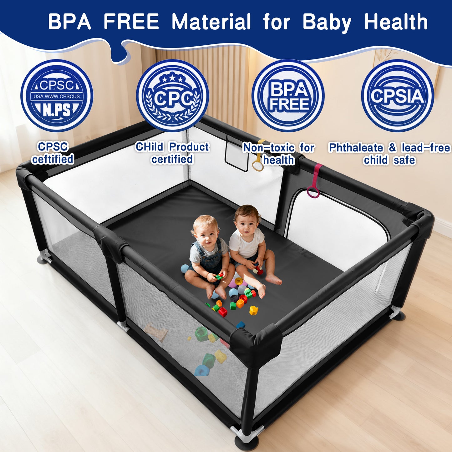 HioHa 71" Baby Playpen - Mat Included, Sturdy Steel Frame & Breathable Mesh Walls, Portable Indoor/Outdoor Play Yard