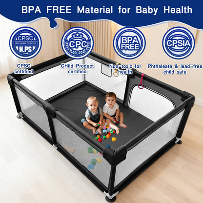 HioHa 71" Baby Playpen - Mat Included, Sturdy Steel Frame & Breathable Mesh Walls, Portable Indoor/Outdoor Play Yard