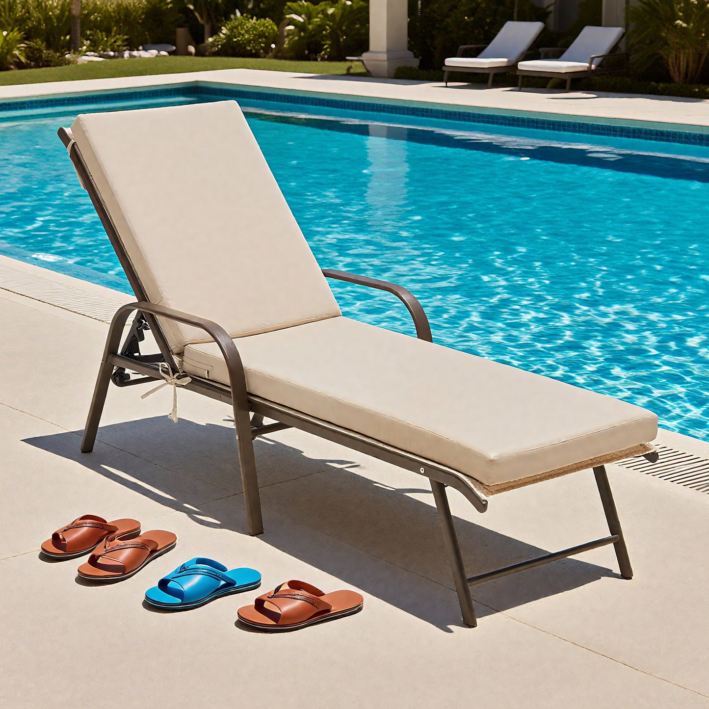 LCGOD Outdoor Chaise Lounge Cushions, 72x21x3 inch Patio Recliner Chair Cushion with Ties, High-Density Foam Chair Cushion for Outdoor Furniture, khaki