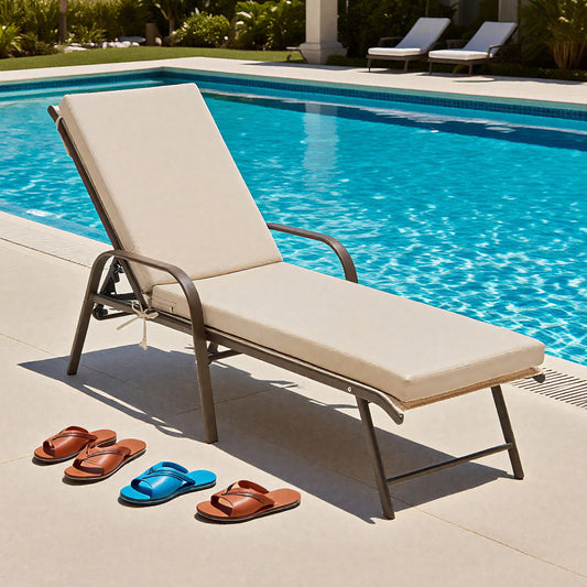 LCGOD Outdoor Chaise Lounge Cushions, 72x21x3 inch Patio Recliner Chair Cushion with Ties, High-Density Foam Chair Cushion for Outdoor Furniture, khaki