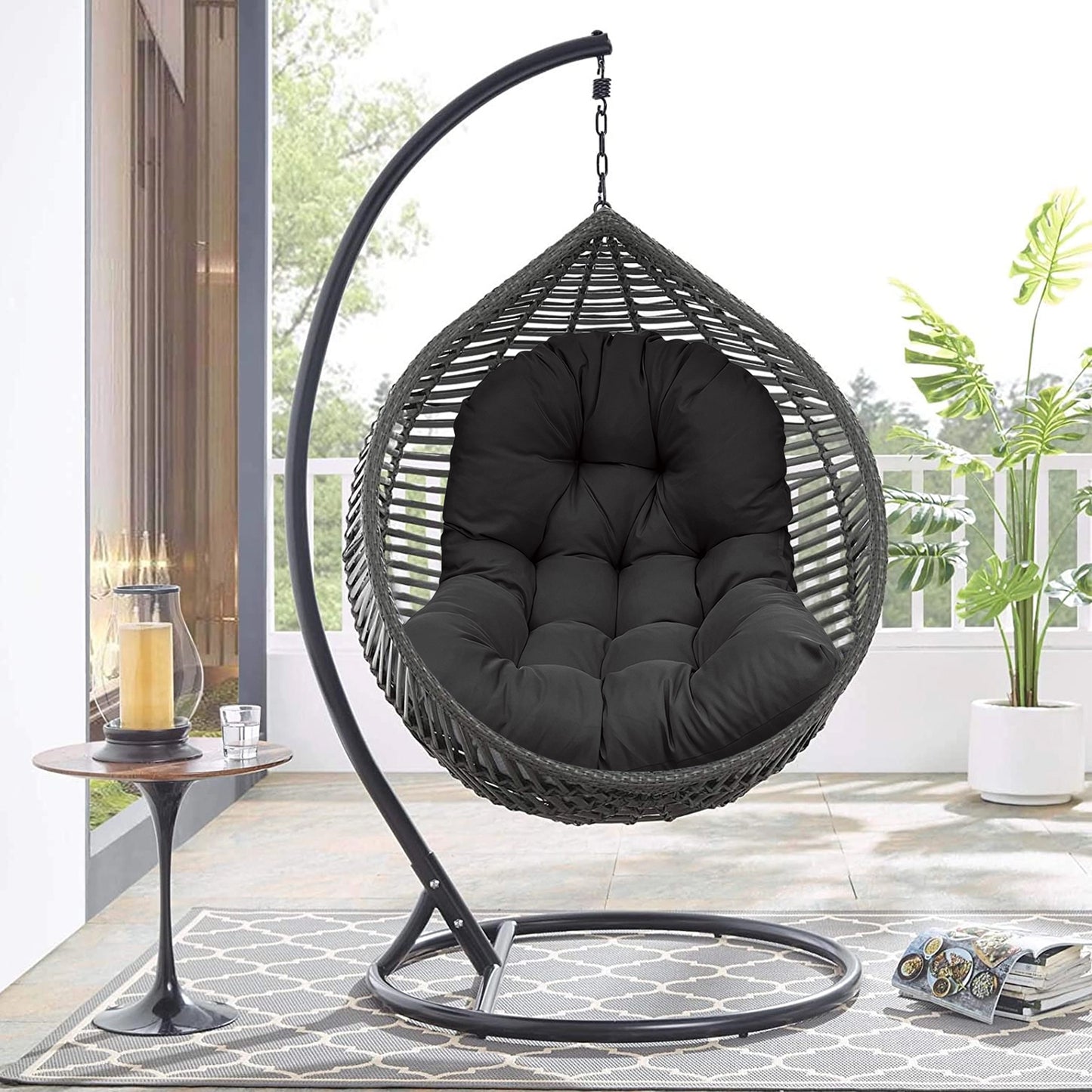 LCGOD 4" Thick Egg Chair Cushion, PP Cotton Filling, Removable Waterproof Cover, Non-Slip for Hanging Swing, Patio Garden & Indoor Lounger