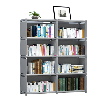 HioHa 8-Cube Storage Organizer, Portable Folding Bookshelf with Adjustable Shelves , Space Saving Unit for Home Office Closet , Grey
