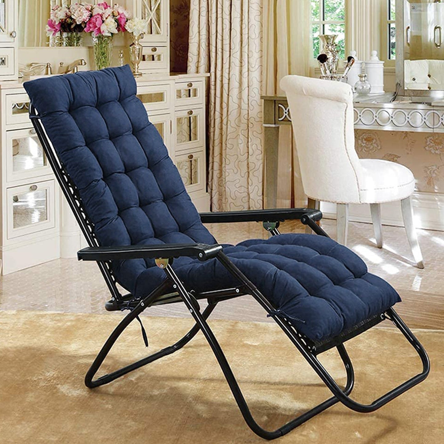 HioHa Chaise Lounge Cushion, 67x20x3 inch Rocking Chair Cushion with Ties and Top Cover, Patio Swing Bench Cushion Sofa Mat for Outdoor Indoor Furniture(Blue)