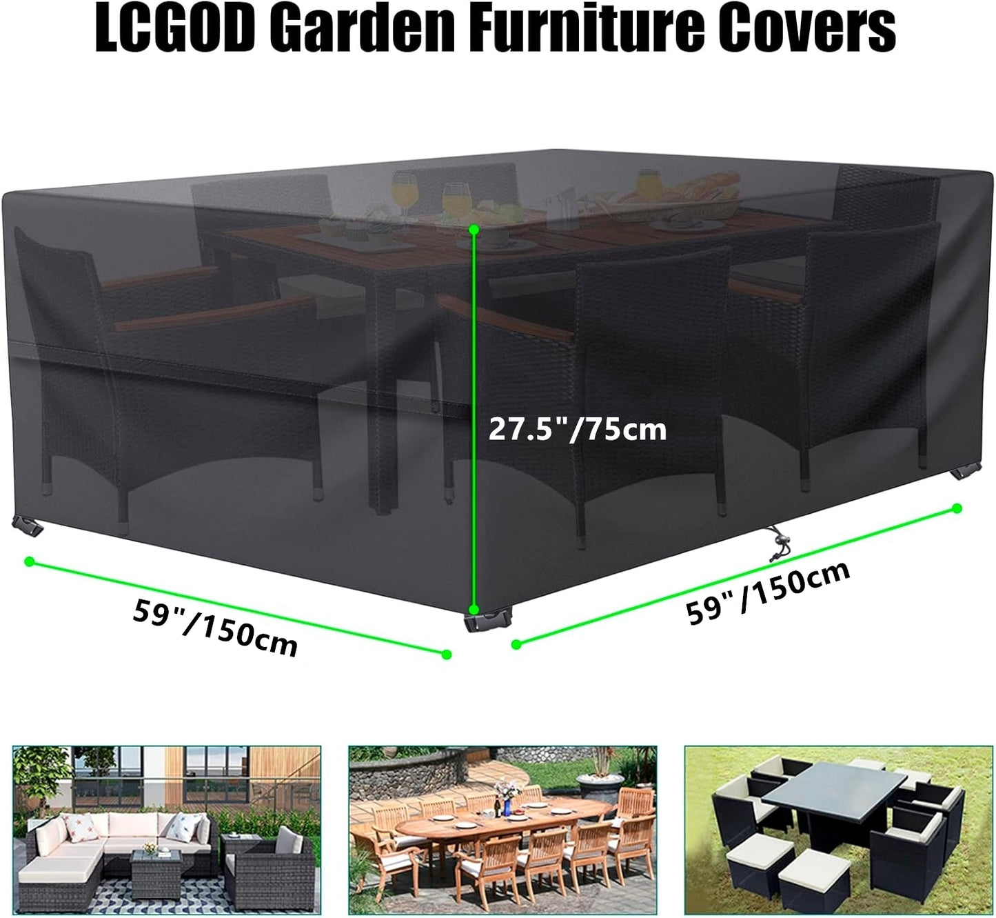 LCOGD Patio Furniture Cover ,Outdoor Furniture Covers Waterproof General Purpose, Outdoor Sofa Sets Covers Heavy Duty Windproof Anti-UV 59”Lx59”Wx29.5”H