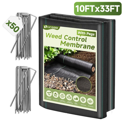 LCOGD 6.6x33FT High-Permeability Weed Barrier Fabric with 50 Ground Nails, Heavy Duty Landscape Fabric for Gardens, Lawns & Landscaping