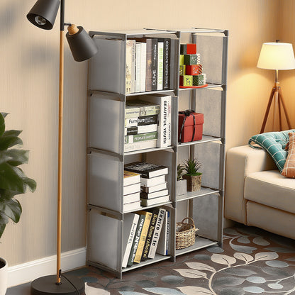 HioHa 8-Cube Storage Organizer, Portable Folding Bookshelf with Adjustable Shelves , Space Saving Unit for Home Office Closet , Grey