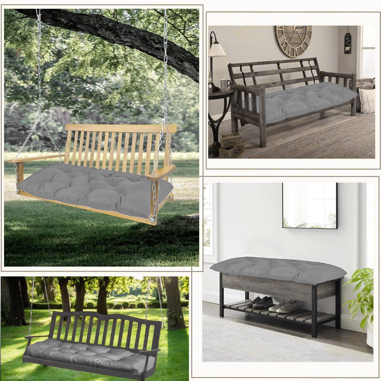 LCGOD Patio Swing Cushions, for Outdoor Bench, Waterproof Fade Resistant 60x20X3 in Gray