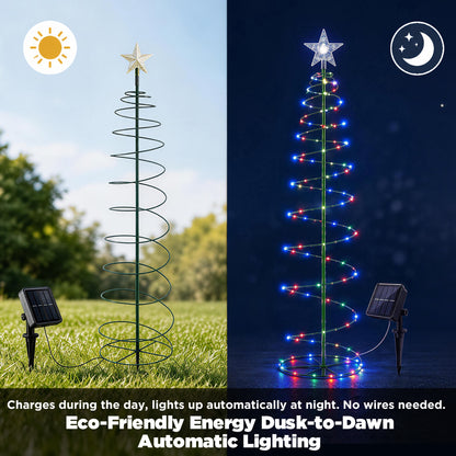 HioHa Solar Outdoor Spiral Christmas Tree Stake Lights, 35 Inch Metal LED Decor Tree with Star Topper, Waterproof Solar Landscape Light for Yard Lawn Pathway Holiday Decoration