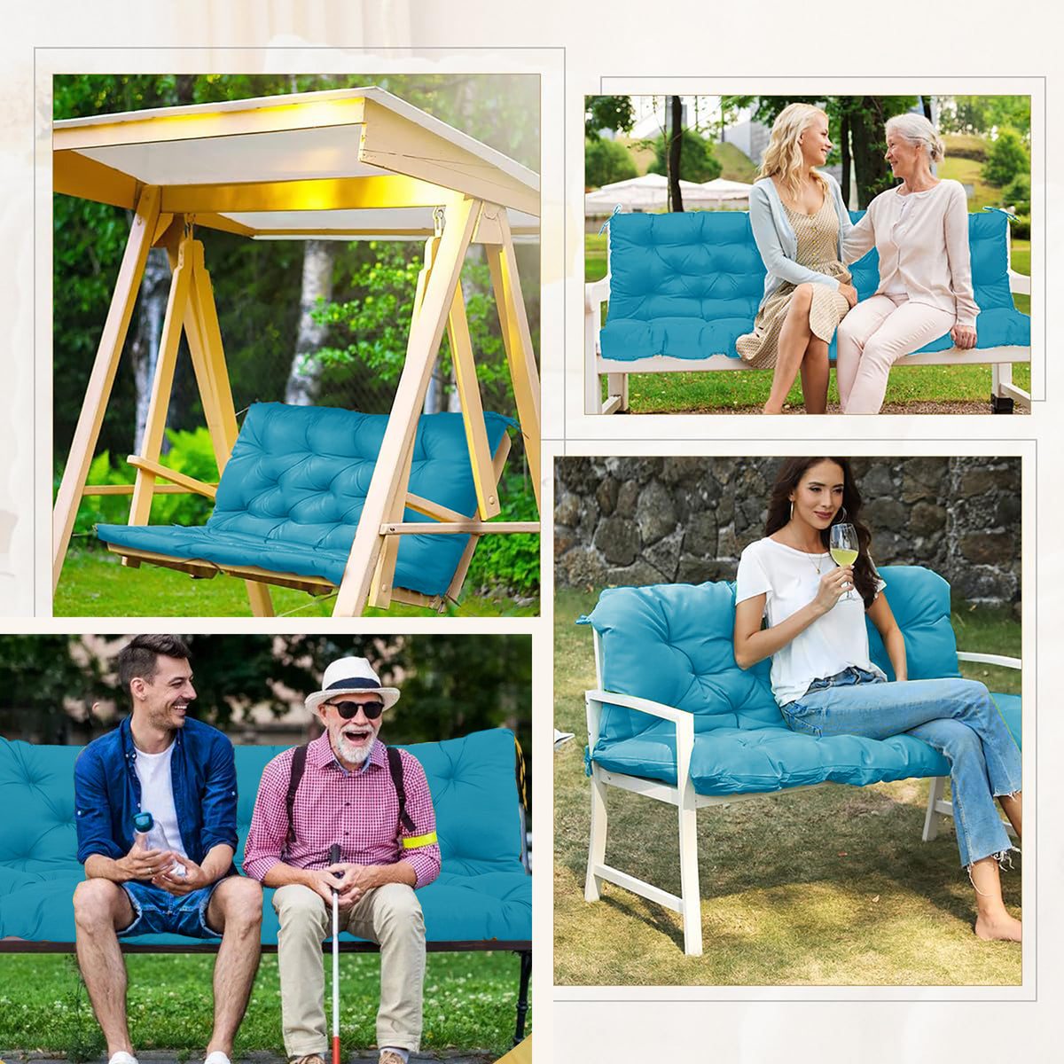 LCGOD Patio Bench Cushion, for Outdoor Swing Chair, Waterproof & Fade Resistant, 60x40x4 in, Blue