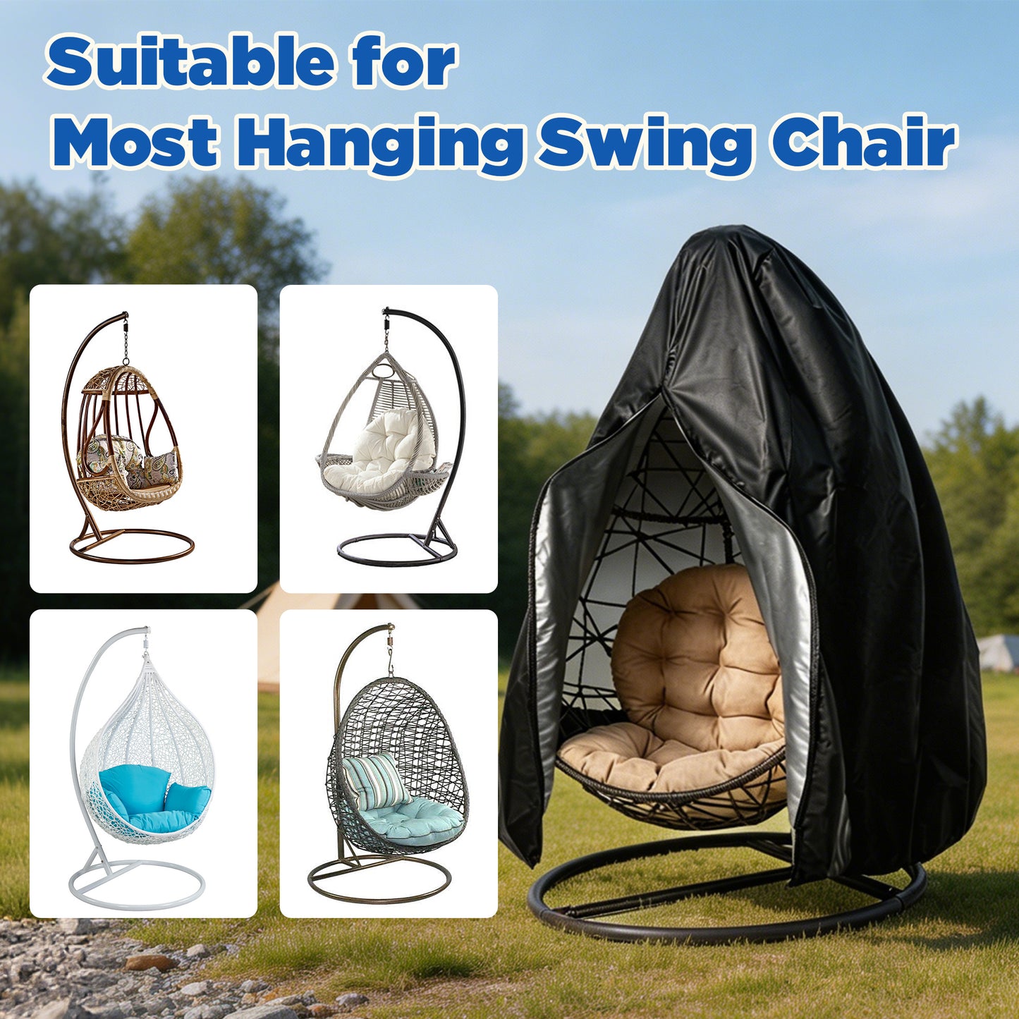 Lcgod Patio Egg Chair Cover with Zipper, Waterproof Weather Resistant Windproof Wicker Hanging Swing Chair Cover, 75" x 45"