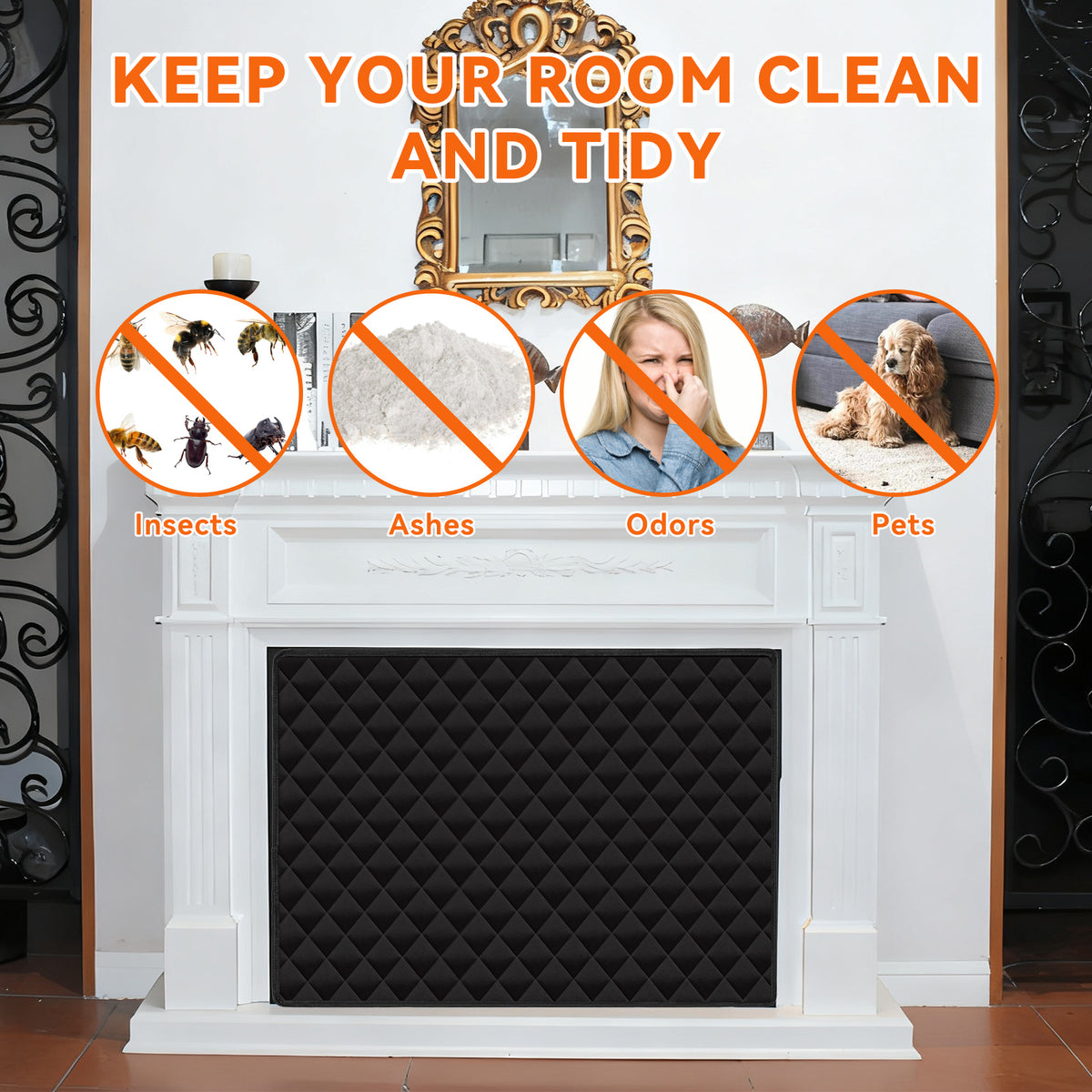 HioHa Magnetic Fireplace Indoor Fireplace Covers Keep Drafts Out Stops Heat Loss Fireplace Strong Magnet for Iron Fireplace Frame Fireplace Screen 39x32