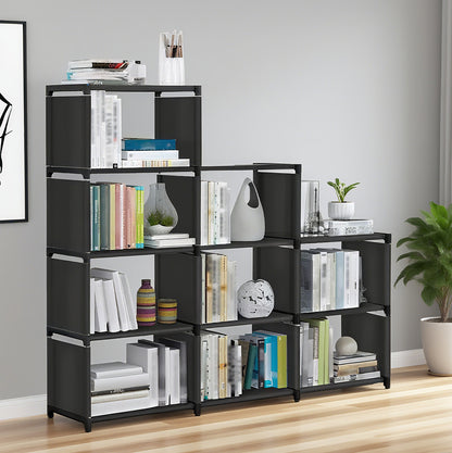 Black Portable 12-Cube Bookcase Adjustable Bookshelf Organizer Shelf Unit Folding Storage Shelves Unit Portable Organizer Bookshelf Shelf Rack