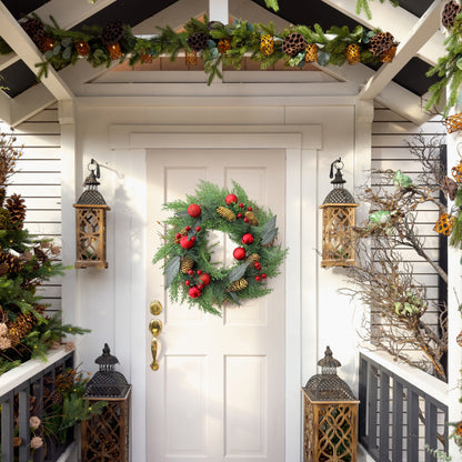 HioHa Christmas Wreaths & Fall Wreath for Front Door, 16-inch Artificial Decor with Pine Cones & Berries for Indoor Outdoor Use