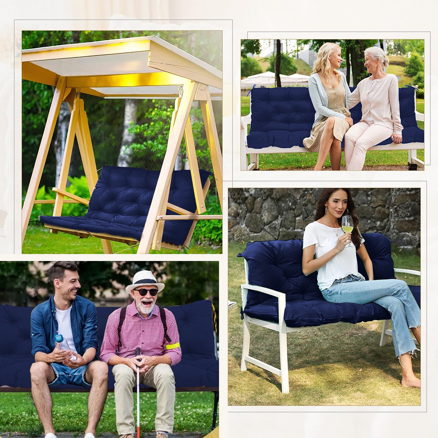 LCGOD Patio Bench Cushion, for Outdoor Swing Chair, Waterproof & Fade Resistant, 60x40x4 in, Deep Blue