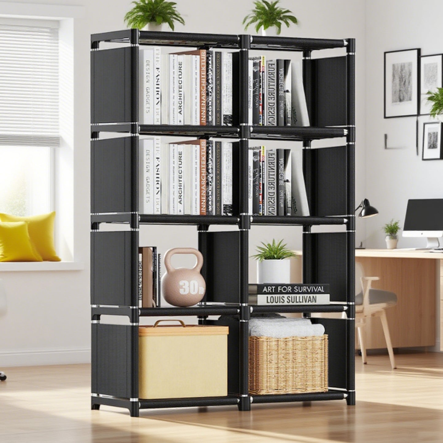 HioHa 8-Cube Storage Organizer, Portable Folding Bookshelf with Adjustable Shelves , Space Saving Unit for Home Office Closet ,Black