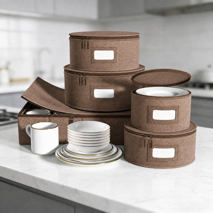 HioHa 5-Piece China Storage Containers, Stackable Dish Box with Felt Dividers for Plates, Wine Glasses, Mugs, Saucers, Kitchen & Moving Organization