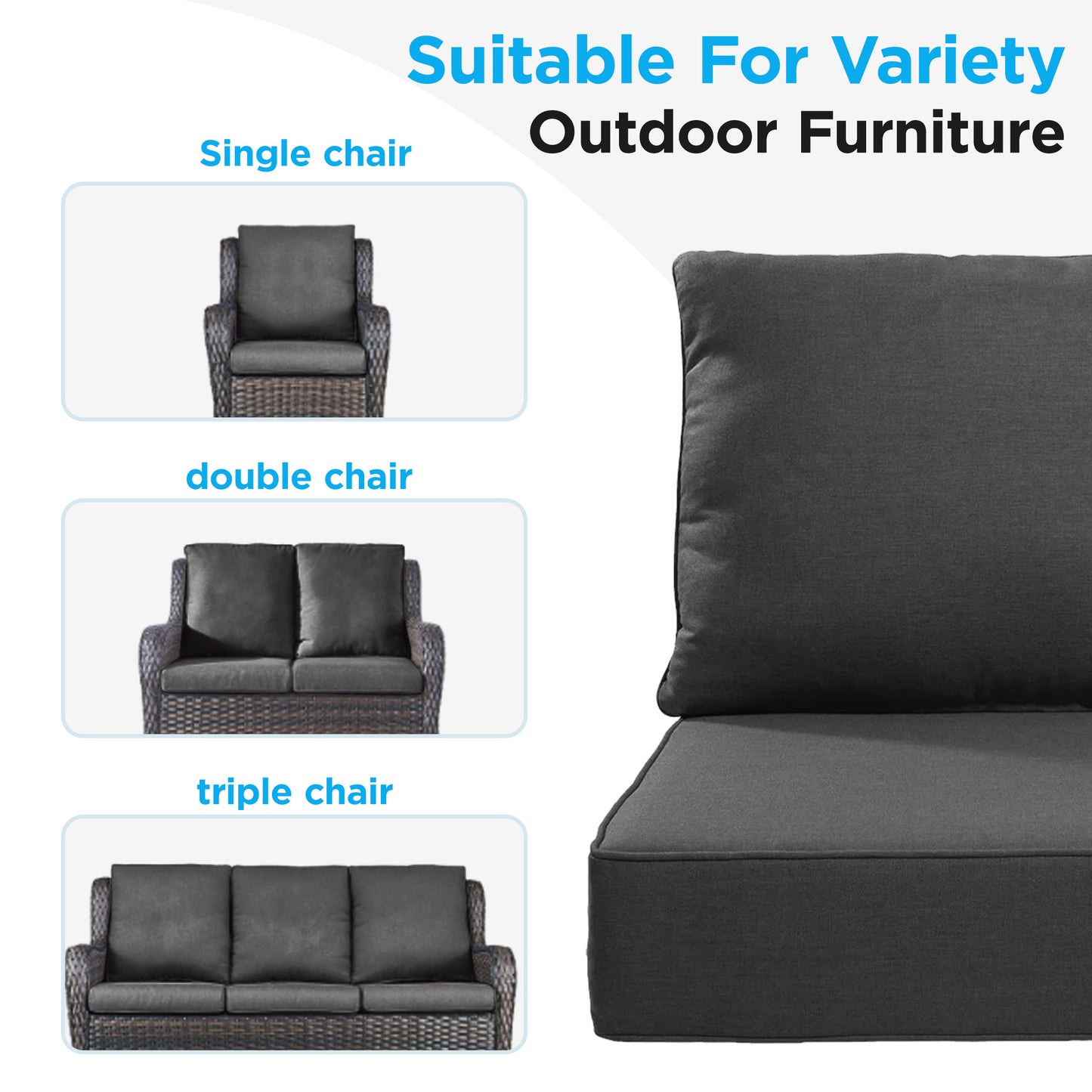 LCGOD Outdoor Chair Cushions Waterproof & Fade-Resistant, Deep Seat Cushion Set, 22x22 Inch, Gray