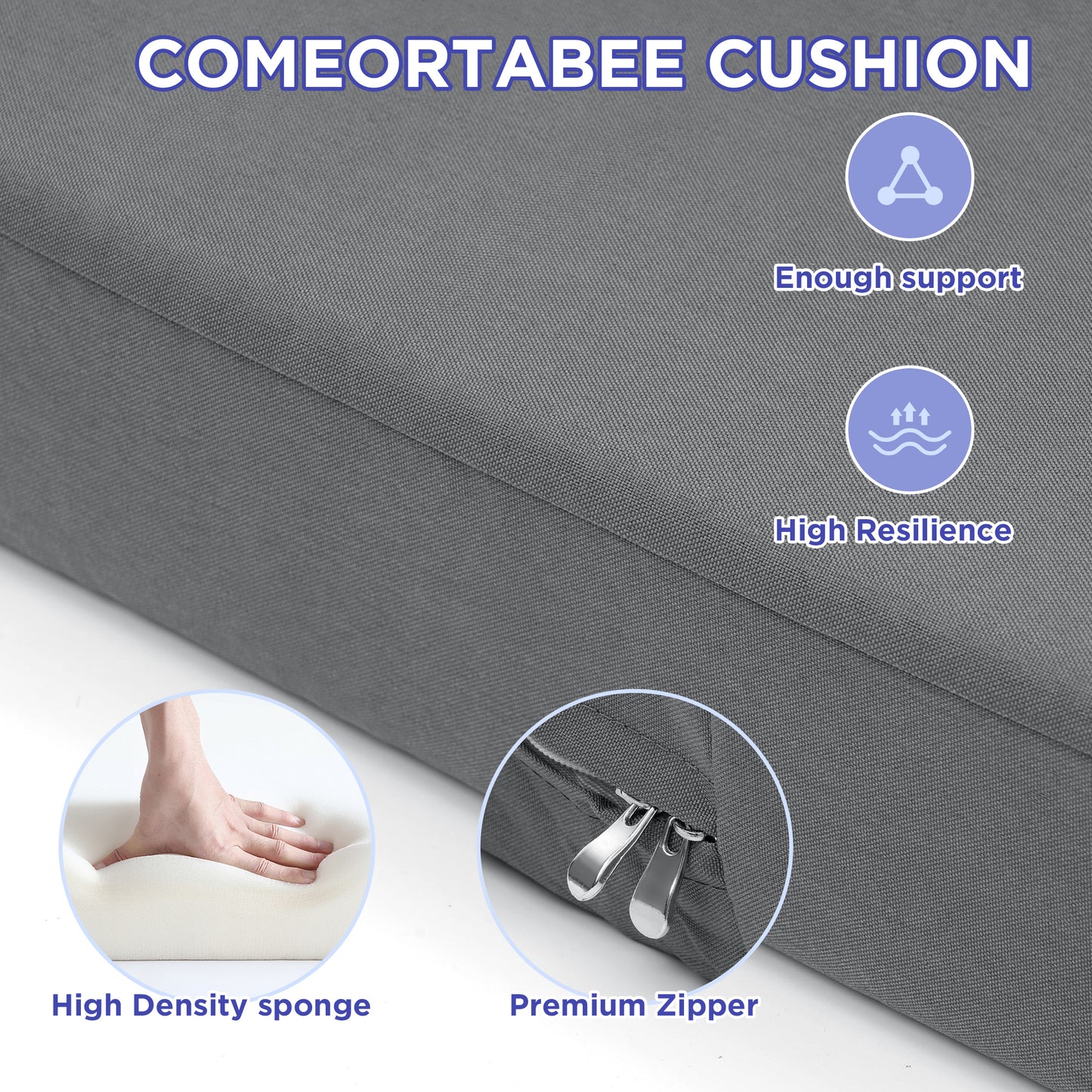 LCGOD Outdoor Chaise Lounge Cushions, 72x21x3 inch Patio Recliner Chair Cushion with Ties, High-Density Foam Chair Cushion for Outdoor Furniture, Dark Gray