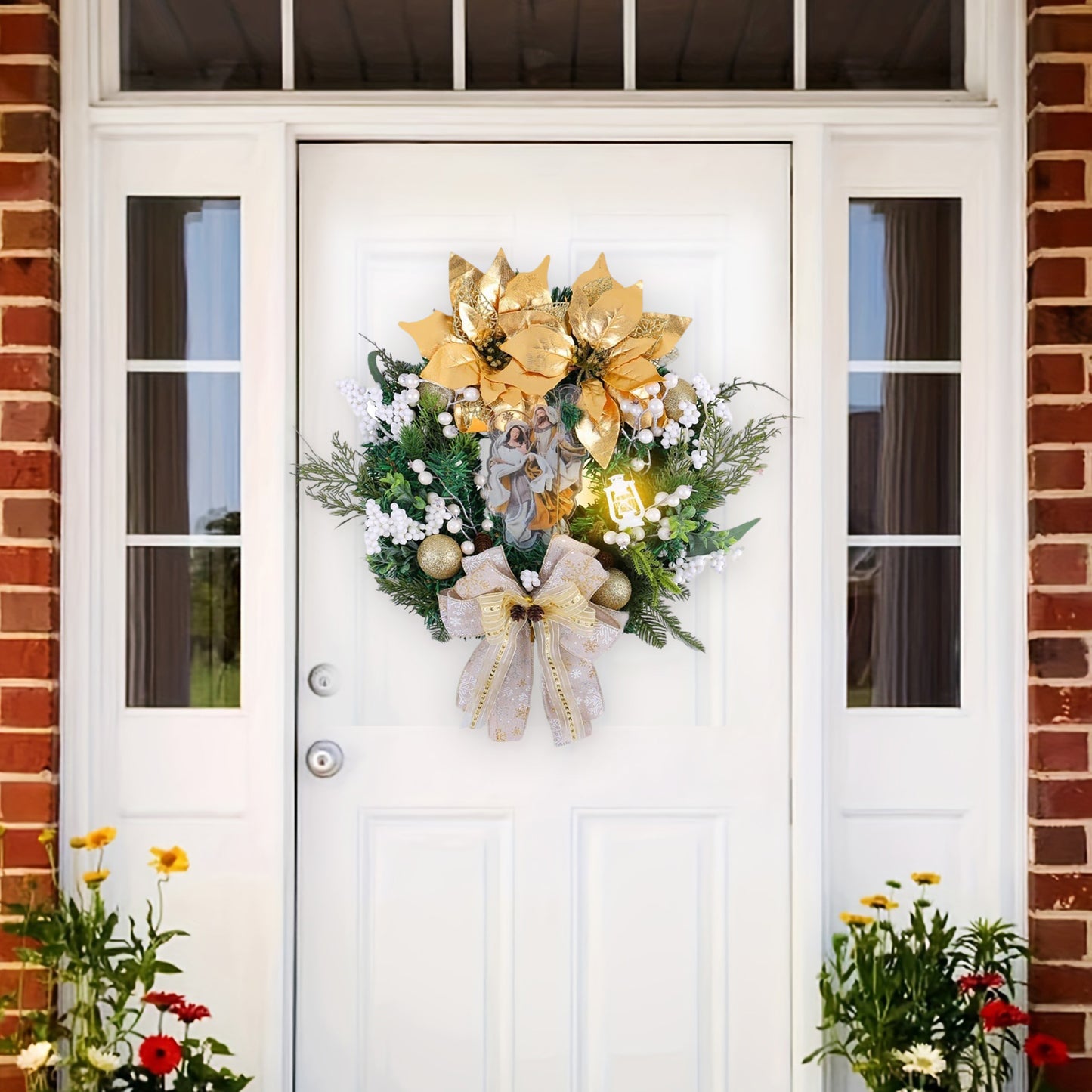 HioHa Christmas Wreaths & Fall Wreath for Front Door, 16-inch Artificial Decor with Pine Cones & Berries for Indoor Outdoor Use