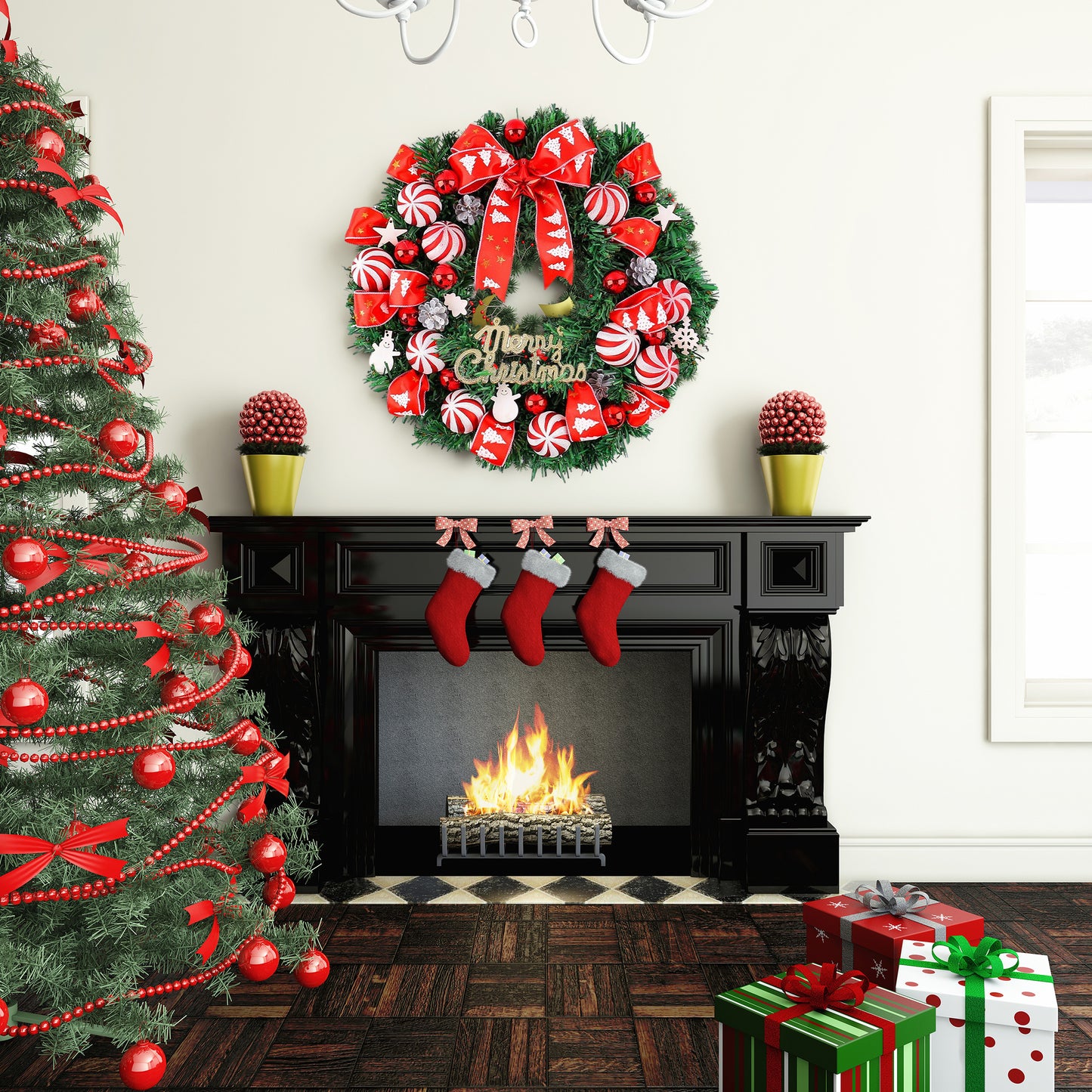 HioHa Christmas Wreaths & Fall Wreath for Front Door, 16-inch Artificial Decor with Pine Cones & Berries for Indoor Outdoor Use