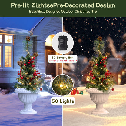 HioHa Solar Christmas Tree, 2 Pack Outdoor Mini Christmas Tree with Red Berries & Pine Cones, Waterproof Light Up Xmas Tree Stakes for Yard Garden Lawn Pathway Decor