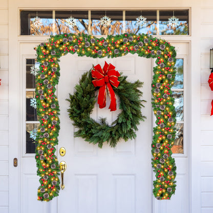 HioHa Christmas Garland 9ft Artificial Pine Garland with Pine Cones Berries for Holiday Indoor Outdoor Decor