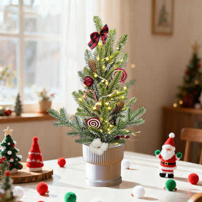 HioHa Small Christmas Trees with Lights, 1.8ft Mini Christmas Tree - Flocked Tabletop Christmas Decor for Home Office, Rustic Artificial Christmas Tree