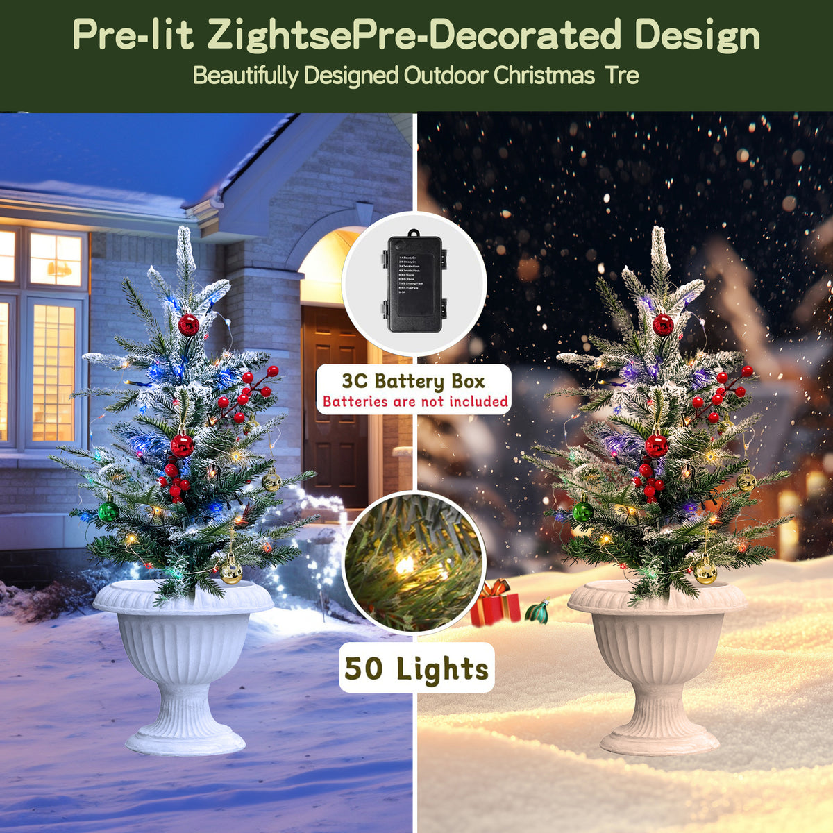 HioHa Solar Christmas Tree, 2 Pack Outdoor Mini Christmas Tree with Red Berries, Waterproof Light Up Xmas Tree Stakes for Yard Garden Lawn Pathway Decor