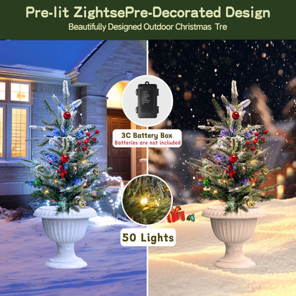 HioHa Solar Christmas Tree, 2 Pack Outdoor Mini Christmas Tree with Red Berries, Waterproof Light Up Xmas Tree Stakes for Yard Garden Lawn Pathway Decor