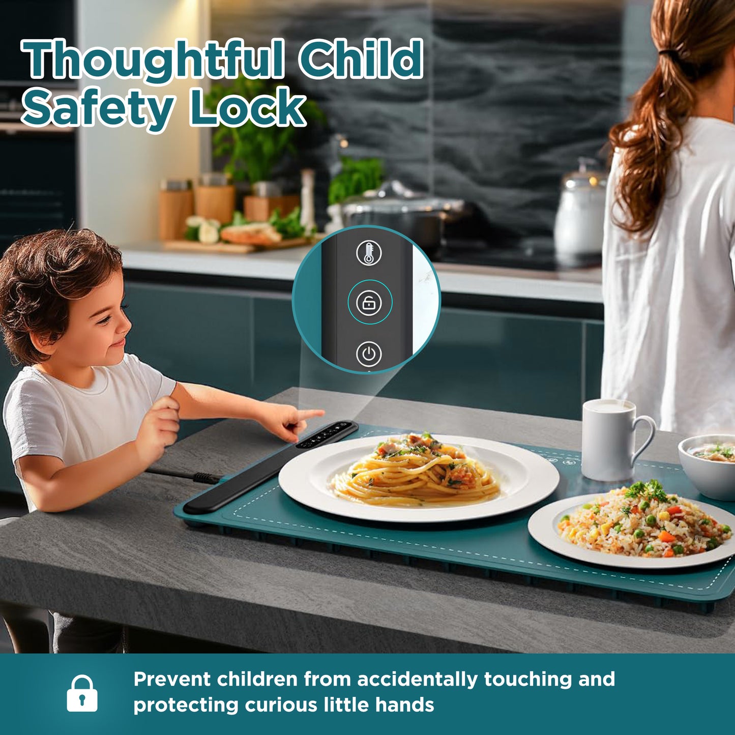 HioHa Food Warmer Electric, Fast & Even Heating Mat with 6-Temp Settings, Timer, Auto Shut-Off, Portable Hot Plate for Desktop Safety
