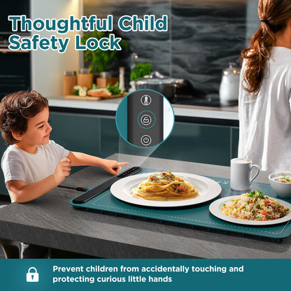 HioHa Food Warmer Electric, Fast & Even Heating Mat with 6-Temp Settings, Timer, Auto Shut-Off, Portable Hot Plate for Desktop Safety