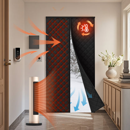 HioHa Magnetic Thermal Door Curtain - 32x80 Inch Insulated Winter Door Cover with Thickened Cotton, for Sliding Glass & Patio Doors to Block Cold Drafts - Black