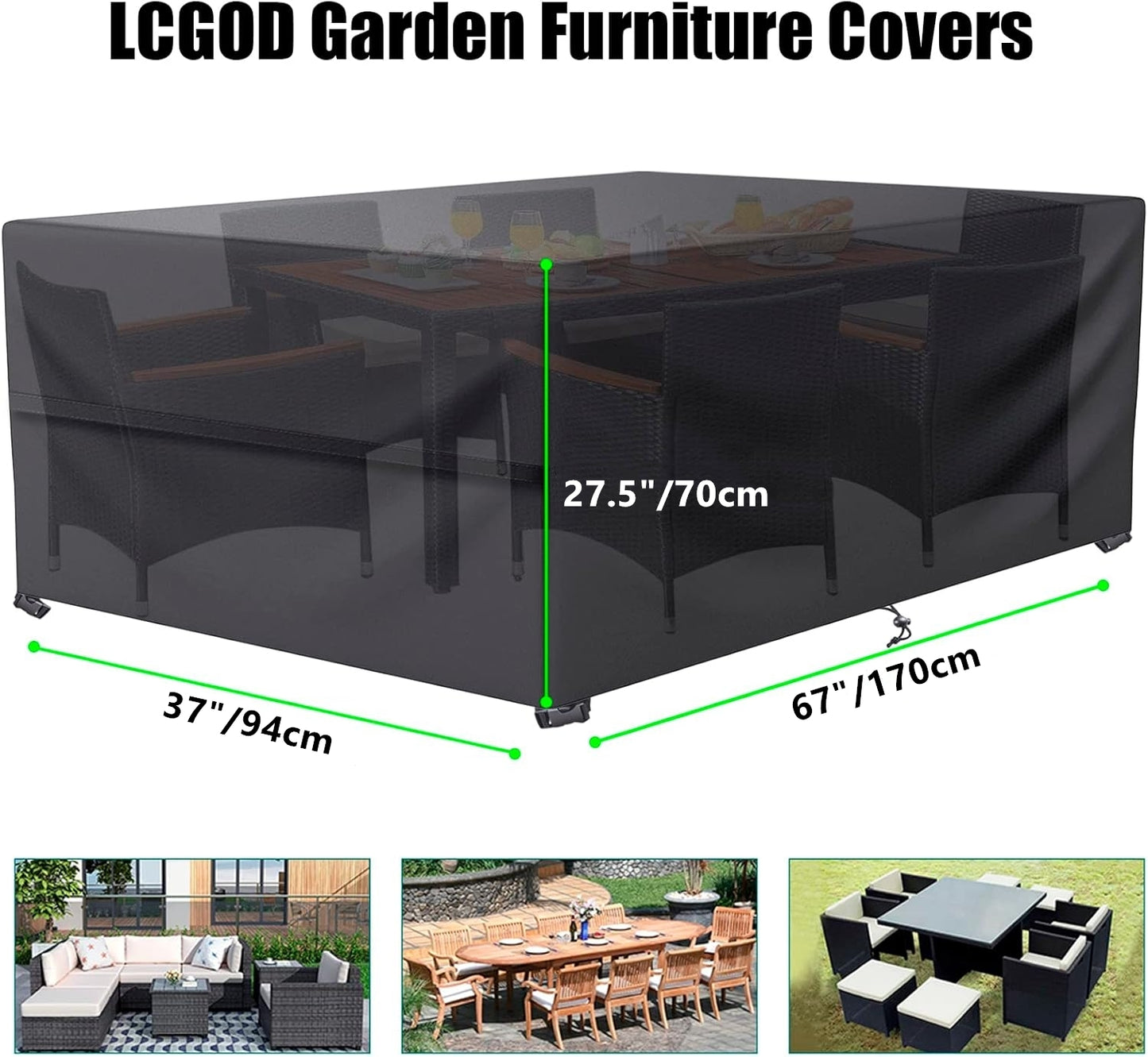 LCOGD Patio Furniture Cover,Outdoor Furniture Covers Waterproof General Purpose, Outdoor Sofa Sets Covers Heavy Duty Windproof Anti-UV67 Lx37 Wx27.5 H