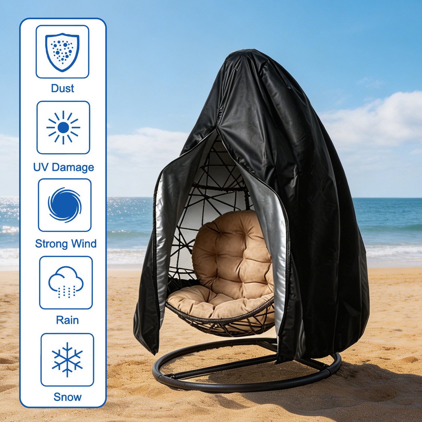 Lcgod Patio Egg Chair Cover with Zipper, Waterproof Weather Resistant Windproof Wicker Hanging Swing Chair Cover, 75" x 45"
