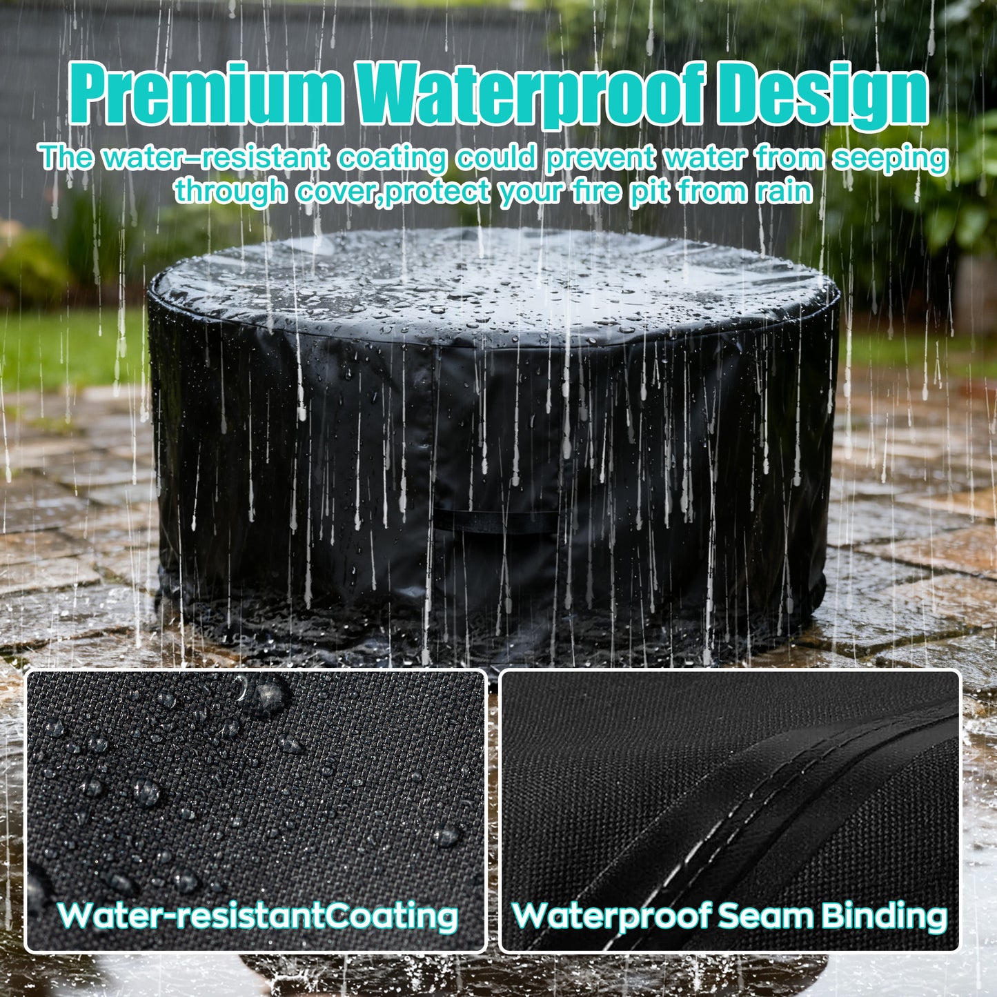 LCGOD Heavy Duty Round Fire Pit Cover, 100% Waterproof, 30x18 Inches, Fits 28-30 Inch Outdoor Gas/Wood Burning Fire Pits & Fire Tables