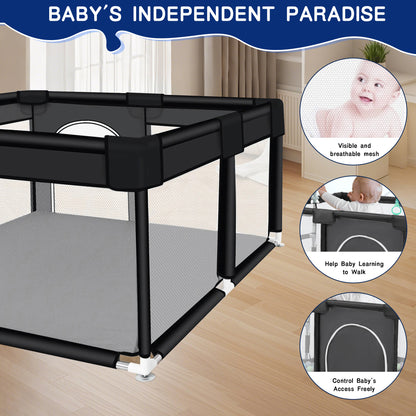 HioHa 52" x 52" Baby Playpen, Portable Play Yard with Sturdy Steel Frame & Breathable Mesh, Indoor Outdoor Baby Play Area
