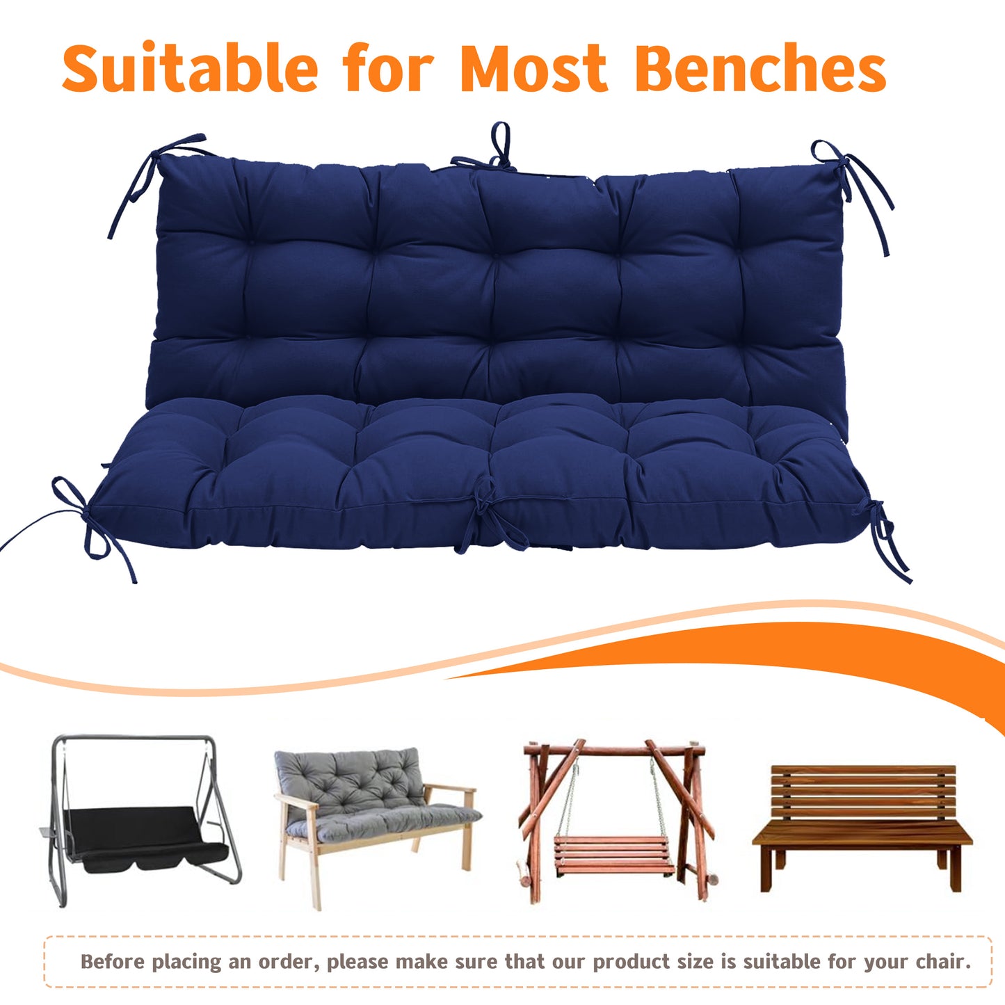 LCGOD Patio Bench Cushion, for Outdoor Swing Chair, Waterproof & Fade Resistant, 60x40x4 in, Deep Blue