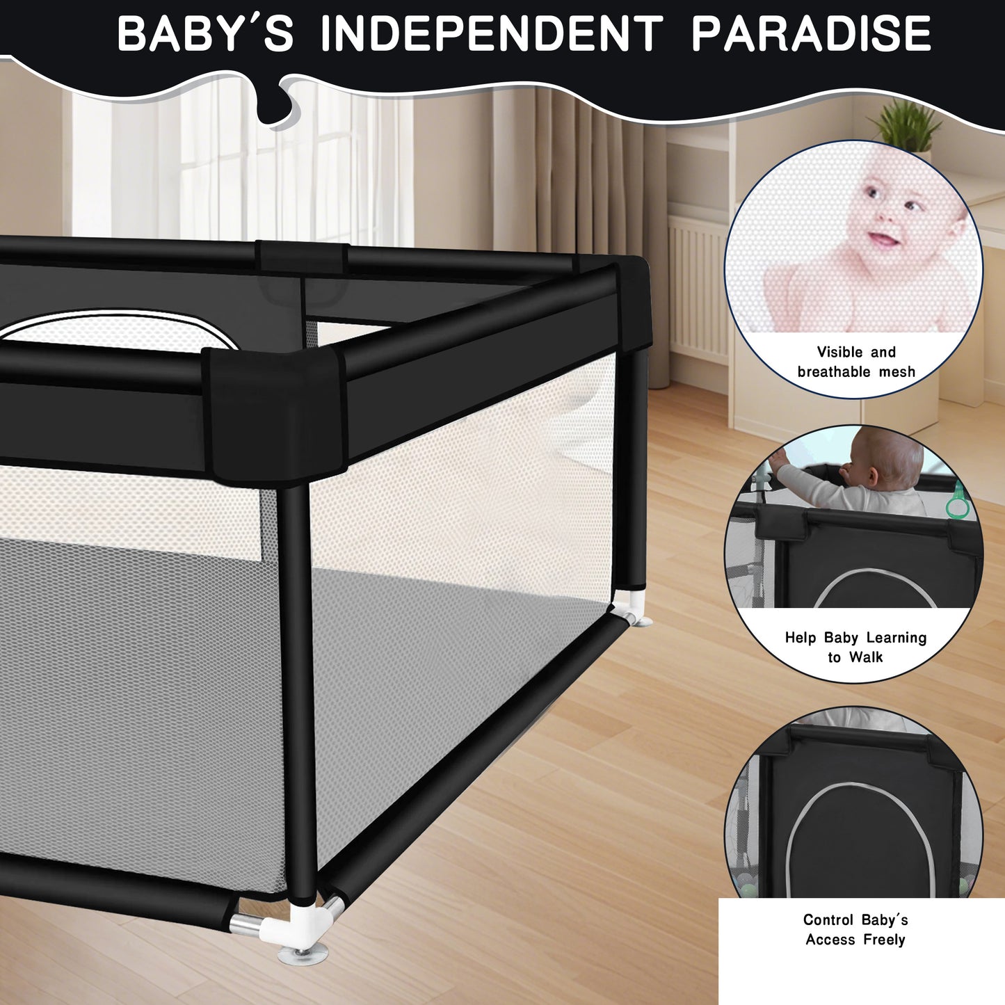 HioHa 71" Baby Playpen - Mat Included, Sturdy Steel Frame & Breathable Mesh Walls, Portable Indoor/Outdoor Play Yard