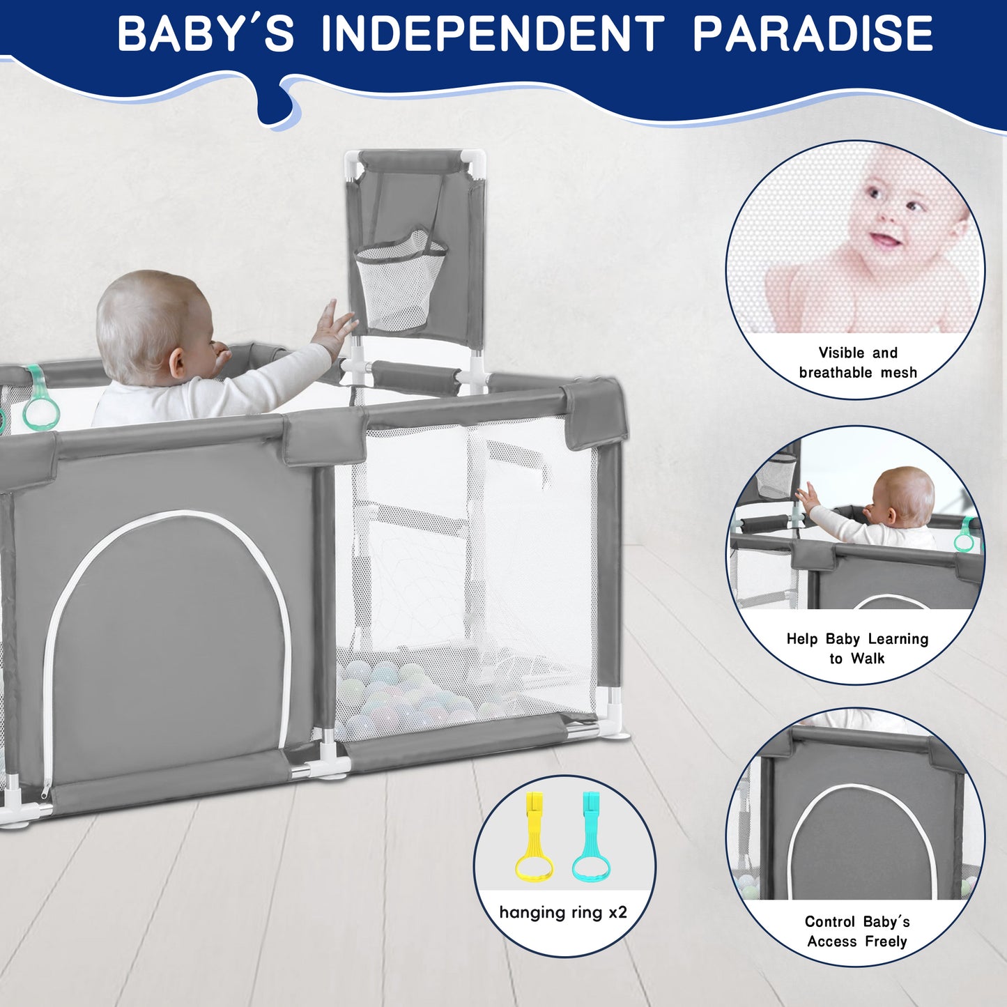 HioHa Baby Playpen, Portable Play Yard Baby Fences with Storage Bag for Infant Toddler(SWBP6)