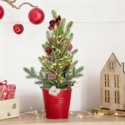 HioHa Small Christmas Trees with Lights, 1.8ft Mini Christmas Tree - Flocked Tabletop Christmas Decor for Home Office, Rustic Artificial Christmas Tree