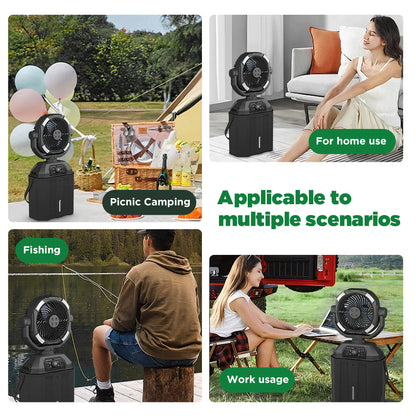 Lcgod 10 Inch Portable Misting Fan, 8-Core Permanent Magnet Motor, 7 Wind Speeds, 4 Spray Modes, 20000mAh Battery, Quiet Cooling Fan for Patio Camping Fishing Garden Office