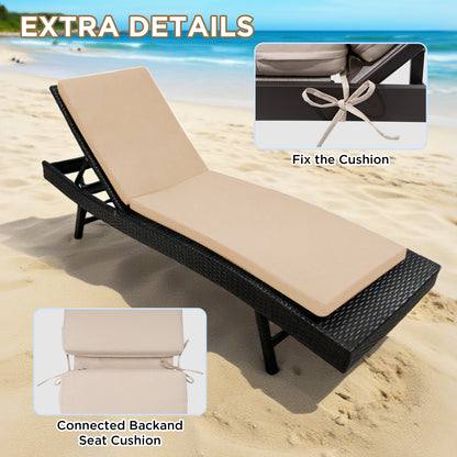 LCGOD Outdoor Chaise Lounge Cushions, 72x21x3 inch Patio Recliner Chair Cushion with Ties, High-Density Foam Chair Cushion for Outdoor Furniture, khaki