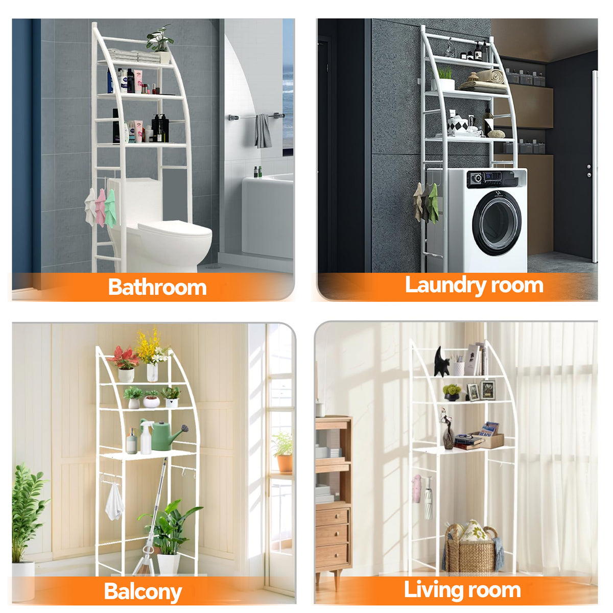 HioHa Over the Toilet Storage, Bathroom Organizer and Storage Shelf with Paper Holder and Hooks, New Over Toilet Storage Rack for Bathroom Laundry Room Balcony, 17.32"W White