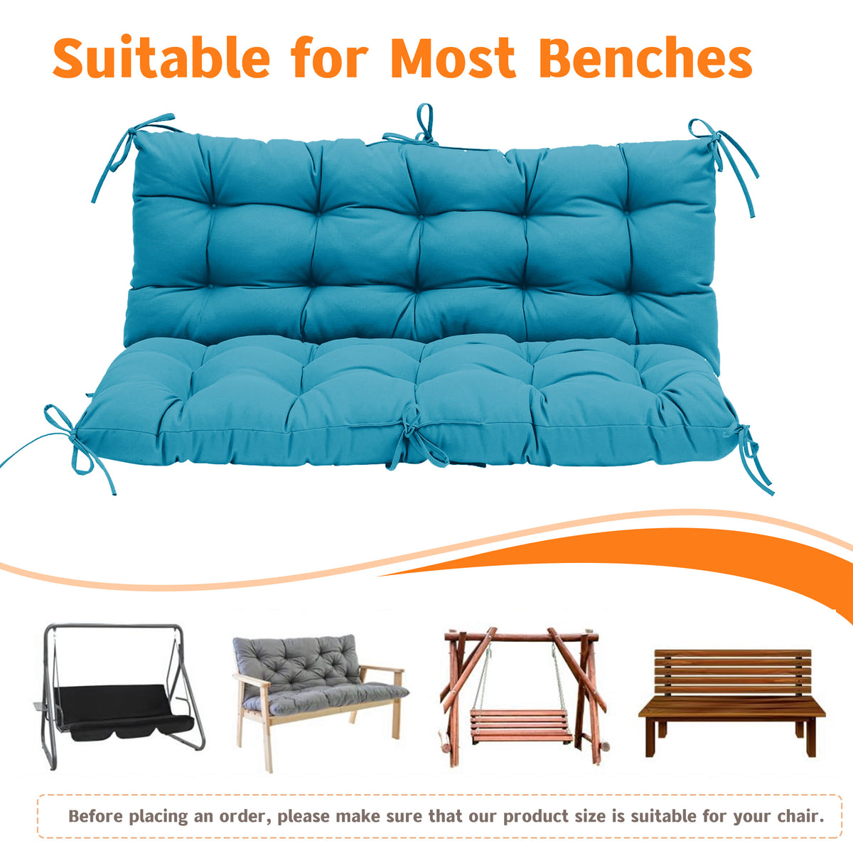LCGOD Patio Bench Cushion, for Outdoor Swing Chair, Waterproof & Fade Resistant, 60x40x4 in, Blue