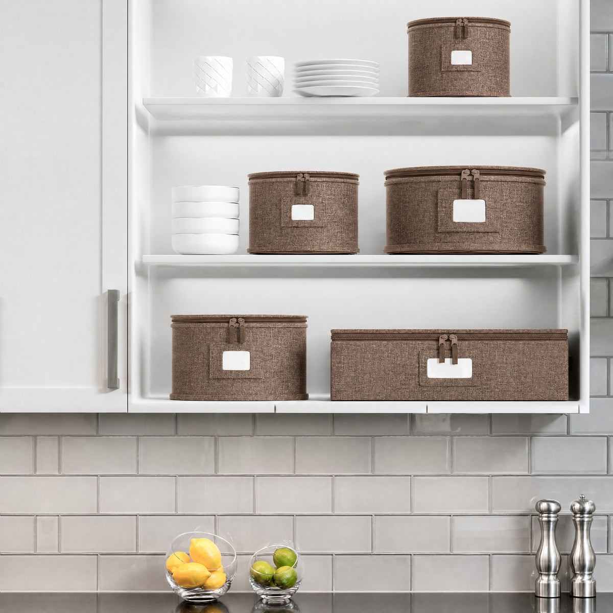 HioHa 5-Piece China Storage Containers, Stackable Dish Box with Felt Dividers for Plates, Wine Glasses, Mugs, Saucers, Kitchen & Moving Organization